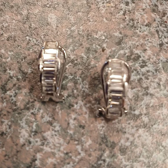 14k White Gold Diamond Baguette Earrings - Picture 2 of 8